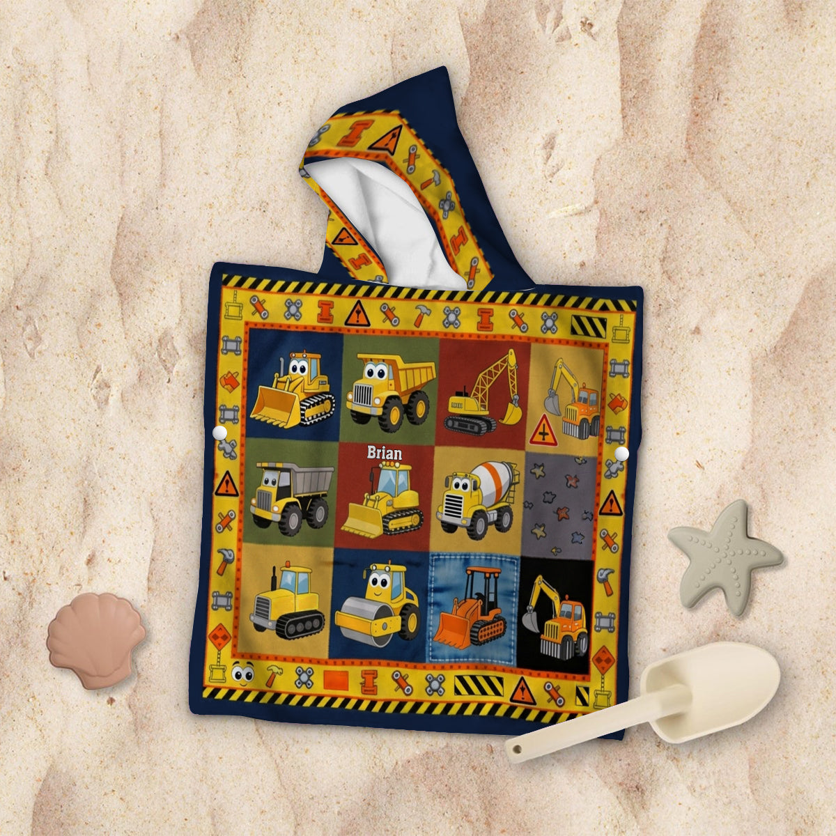 Machines de Construction - Poncho Serviette à Capuche Personnalisé pour Enfant