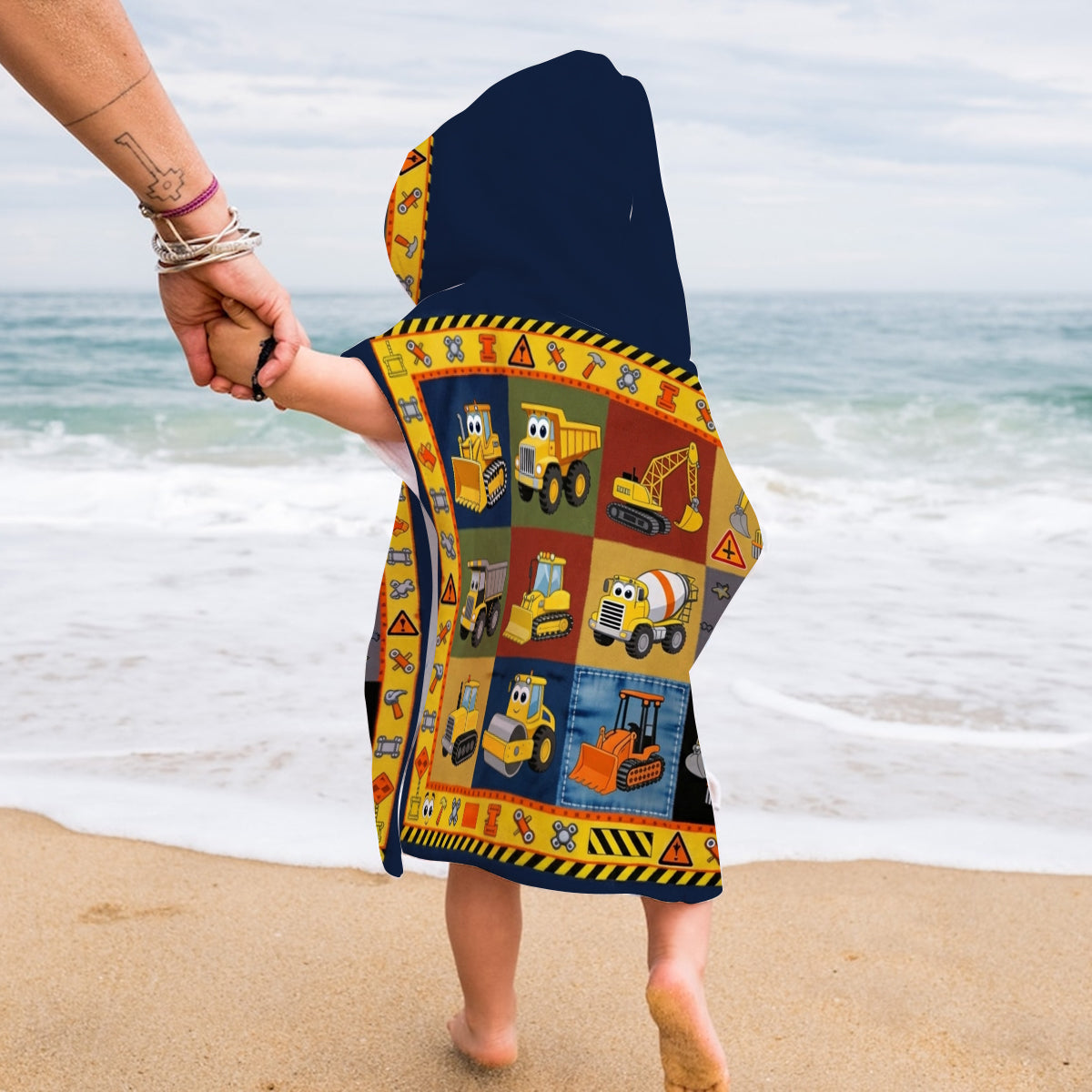 Machines de Construction - Poncho Serviette à Capuche Personnalisé pour Enfant
