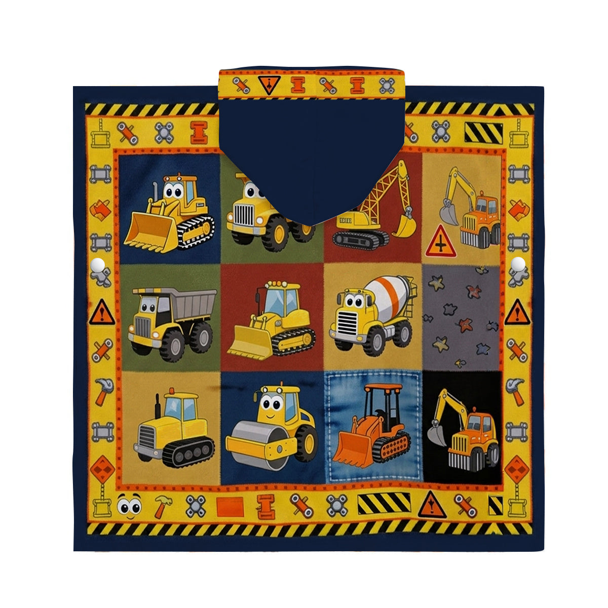 Machines de Construction - Poncho Serviette à Capuche Personnalisé pour Enfant