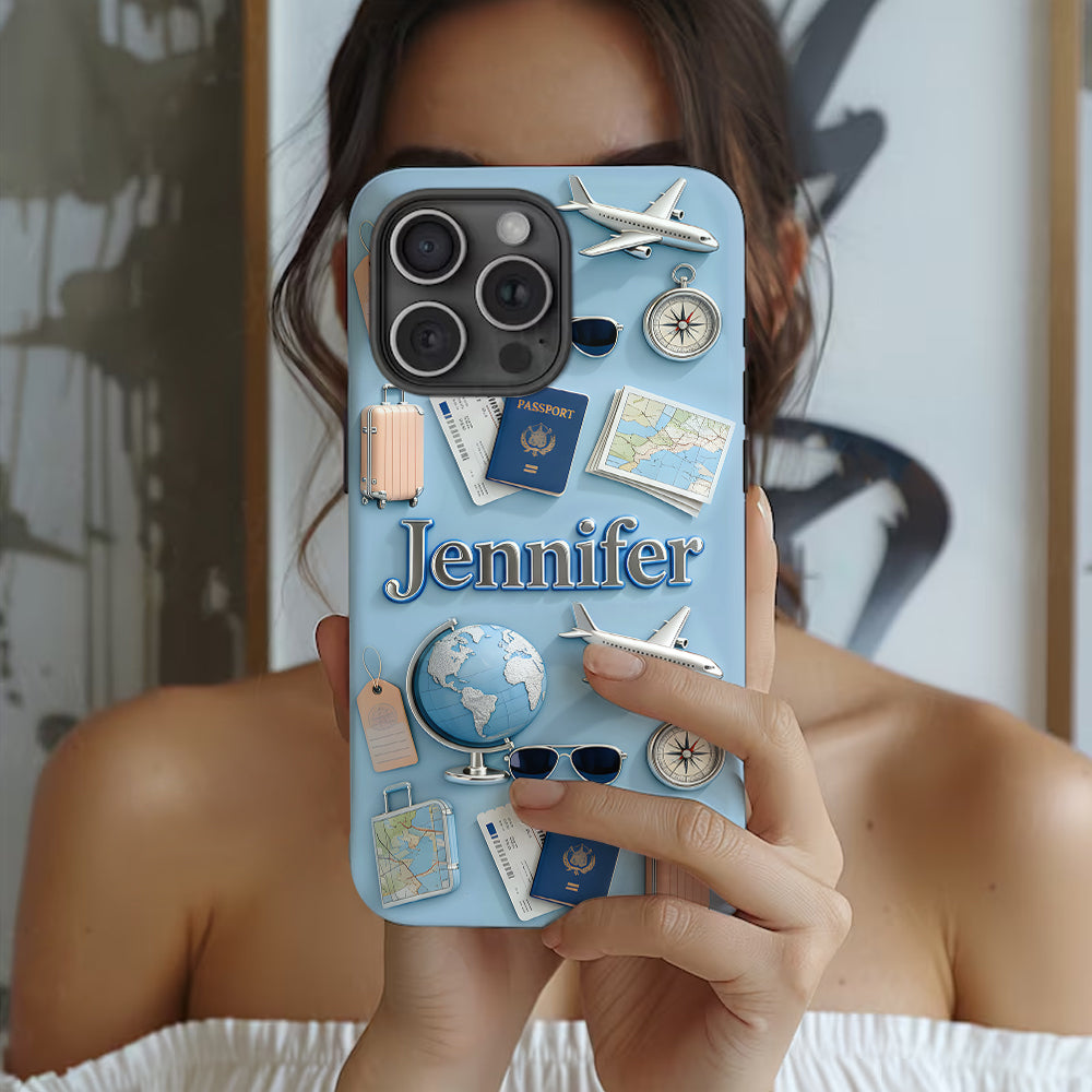 Une fille qui adore voyager - Coque de téléphone personnalisée avec impression intégrale sur le thème du voyage