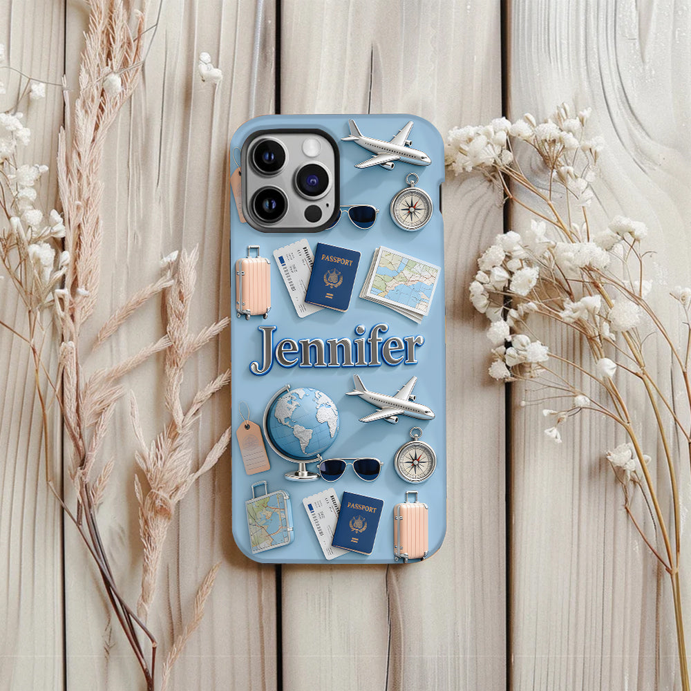 Une fille qui adore voyager - Coque de téléphone personnalisée avec impression intégrale sur le thème du voyage