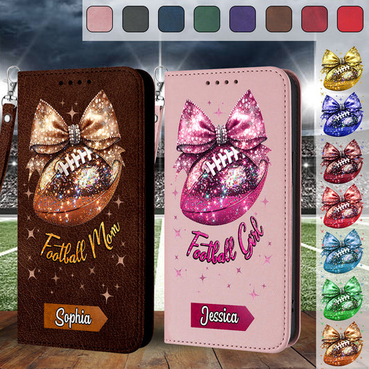 Étui portefeuille pour téléphone à paillettes en forme de ballon de football - Personnalisé et avec bandoulière