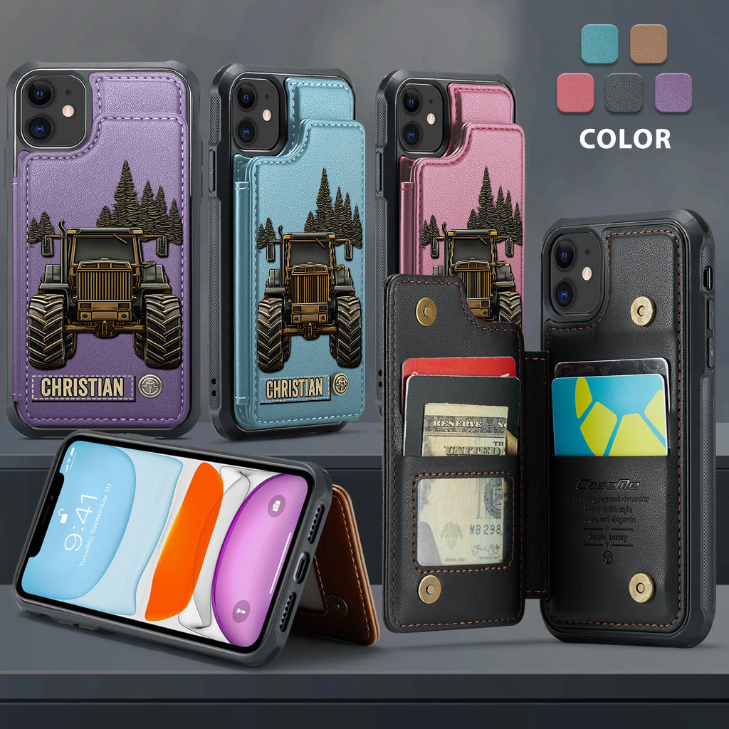 Promenade en tracteur - Étui portefeuille personnalisé pour téléphone en forme de tracteur