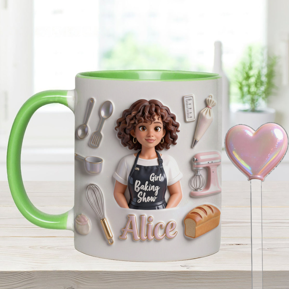 Ensemble de pâtisserie personnalisé « Love Baking » : tasse décorative avec agitateurs en acrylique