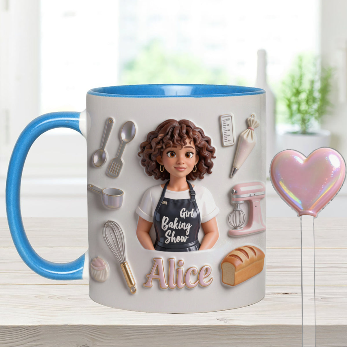 Ensemble de pâtisserie personnalisé « Love Baking » : tasse décorative avec agitateurs en acrylique