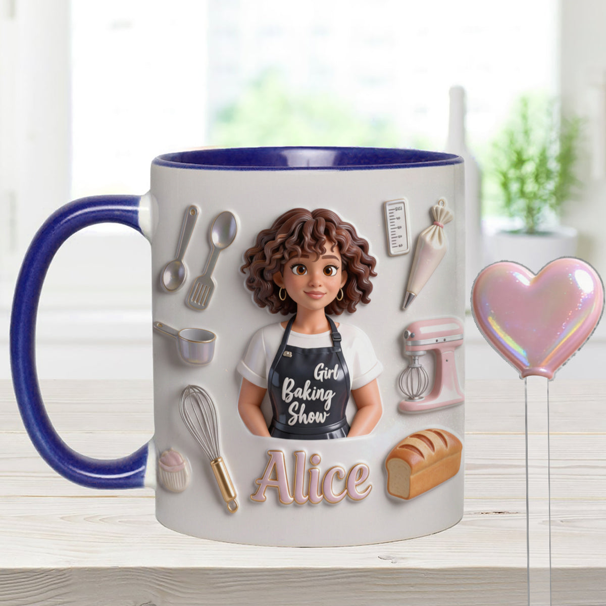 Ensemble de pâtisserie personnalisé « Love Baking » : tasse décorative avec agitateurs en acrylique