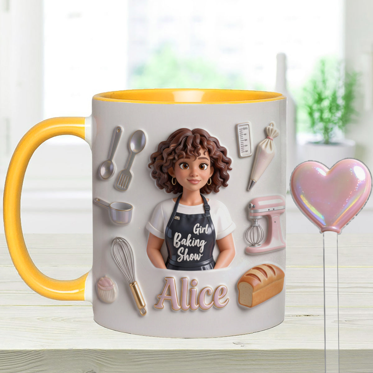 Ensemble de pâtisserie personnalisé « Love Baking » : tasse décorative avec agitateurs en acrylique