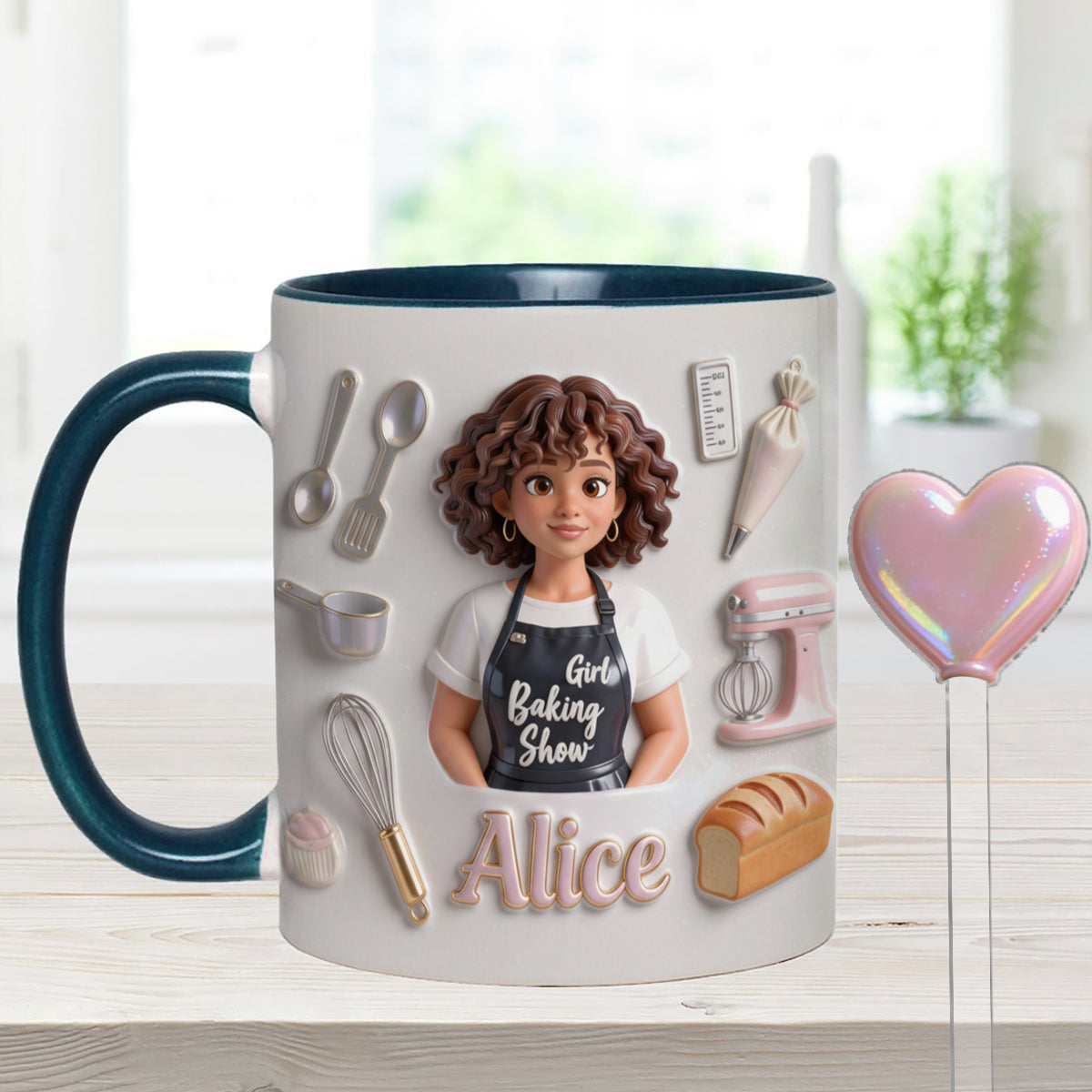 Ensemble de pâtisserie personnalisé « Love Baking » : tasse décorative avec agitateurs en acrylique