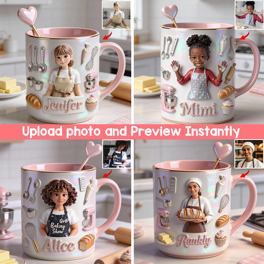 Ensemble de pâtisserie personnalisé « Love Baking » : tasse décorative avec agitateurs en acrylique