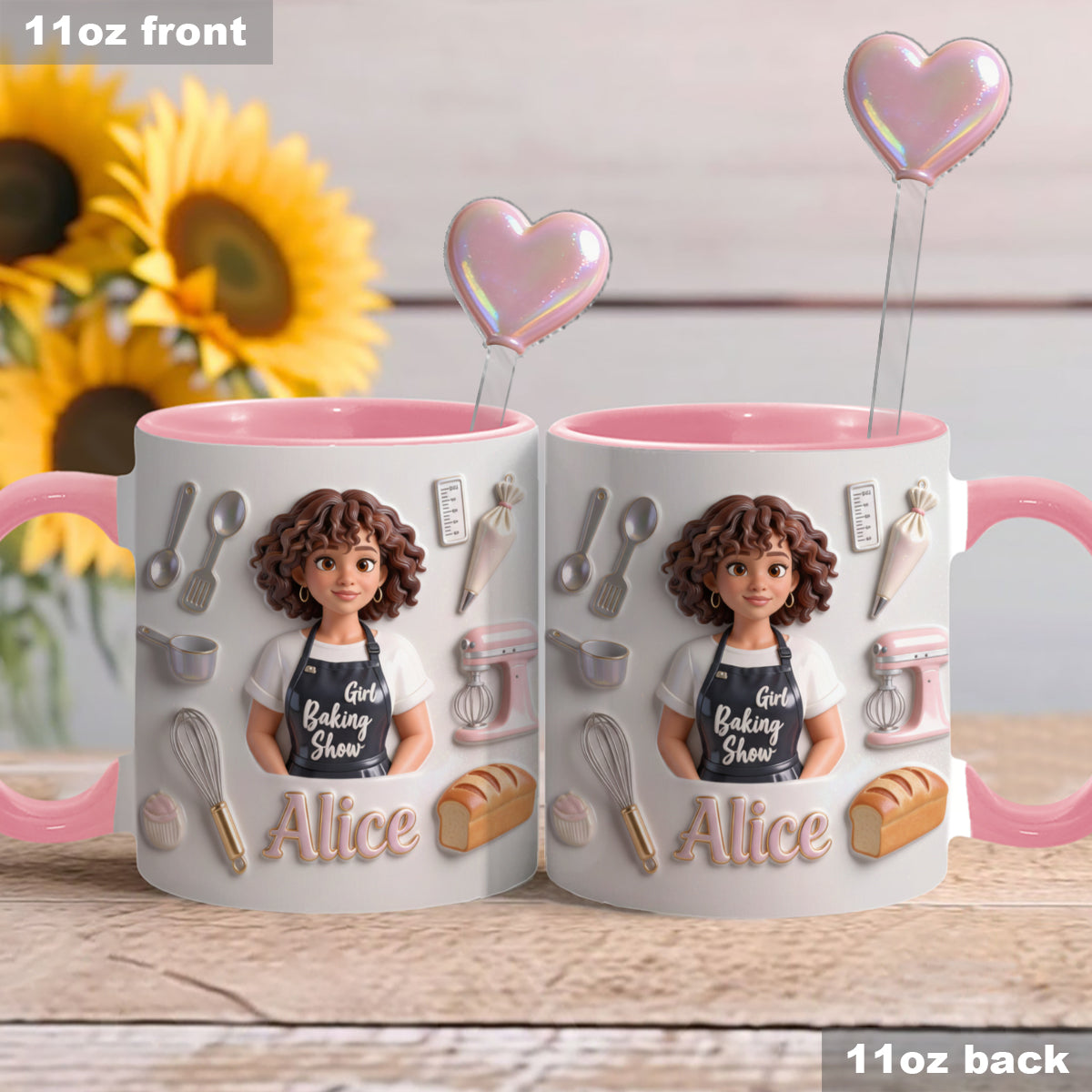 Ensemble de pâtisserie personnalisé « Love Baking » : tasse décorative avec agitateurs en acrylique
