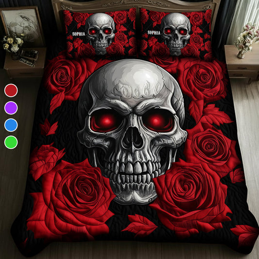 Skull and Roses - Personalized Skull Quilt Set