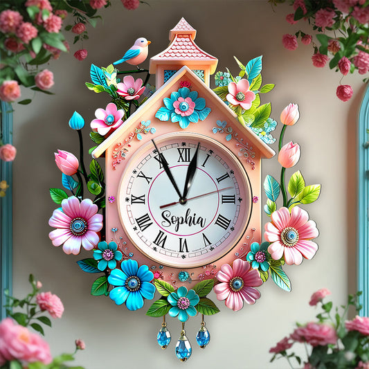 Horloge murale lumineuse LED personnalisée Fleurs de printemps pour toute la famille