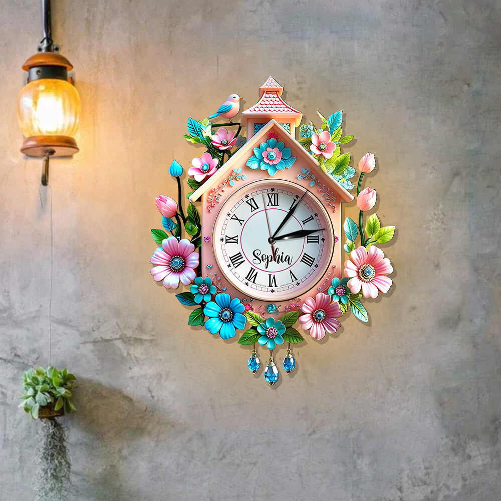 Horloge murale lumineuse LED personnalisée Fleurs de printemps pour toute la famille