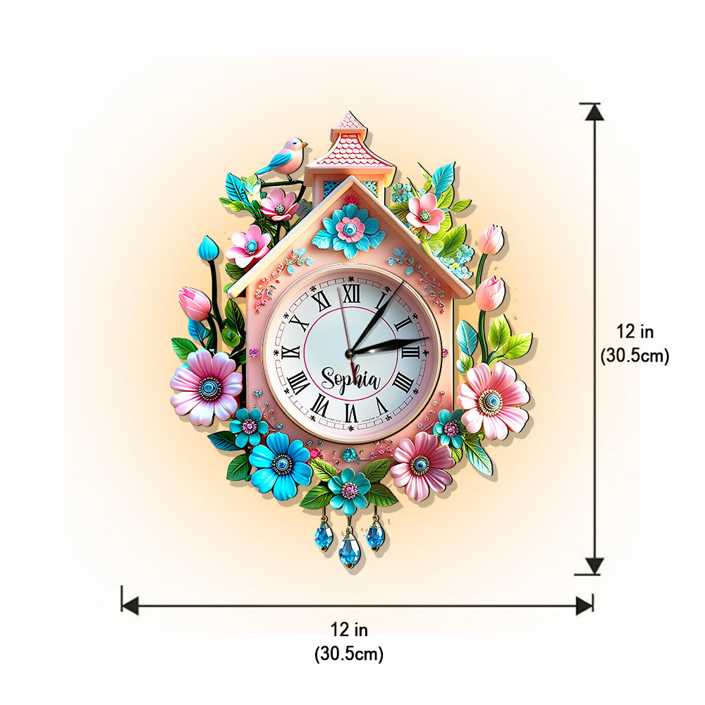 Horloge murale lumineuse LED personnalisée Fleurs de printemps pour toute la famille