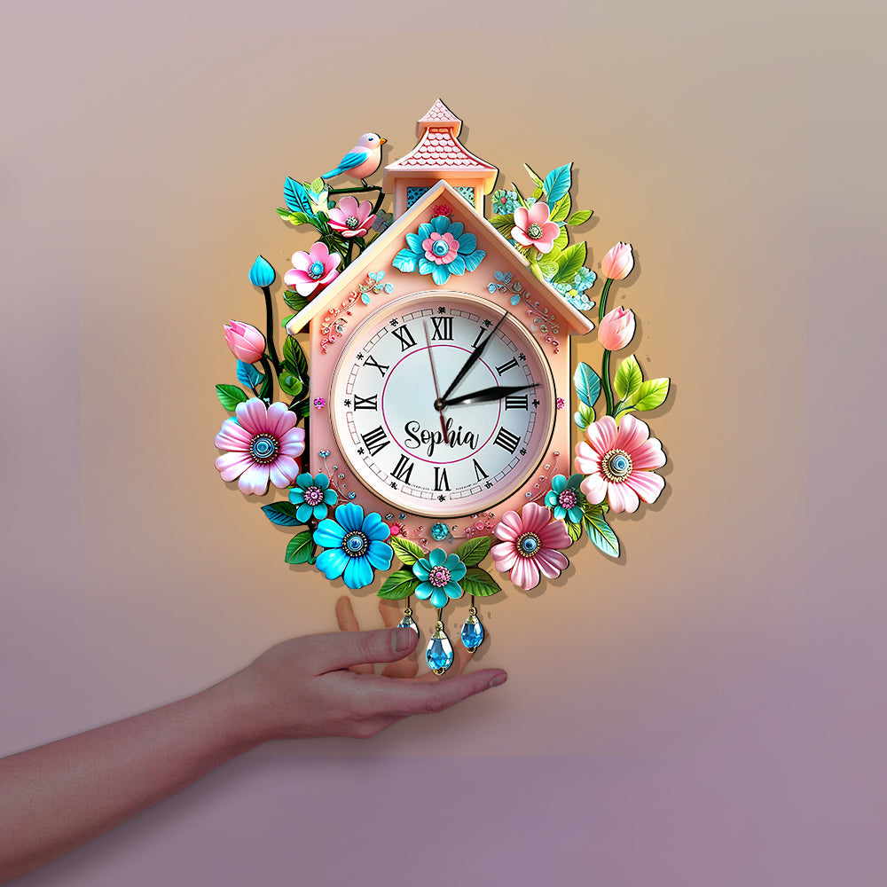 Horloge murale lumineuse LED personnalisée Fleurs de printemps pour toute la famille