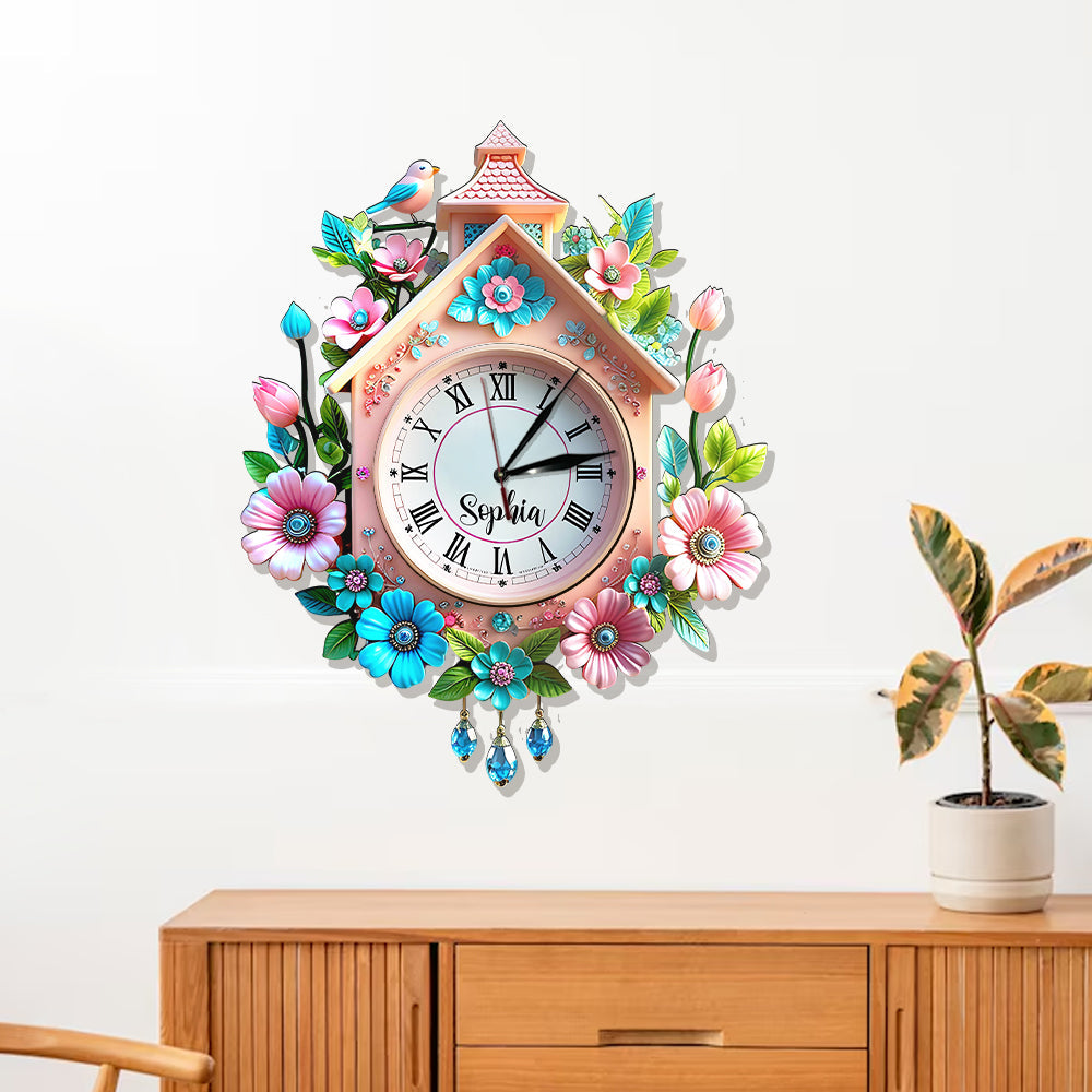 Horloge murale lumineuse LED personnalisée Fleurs de printemps pour toute la famille
