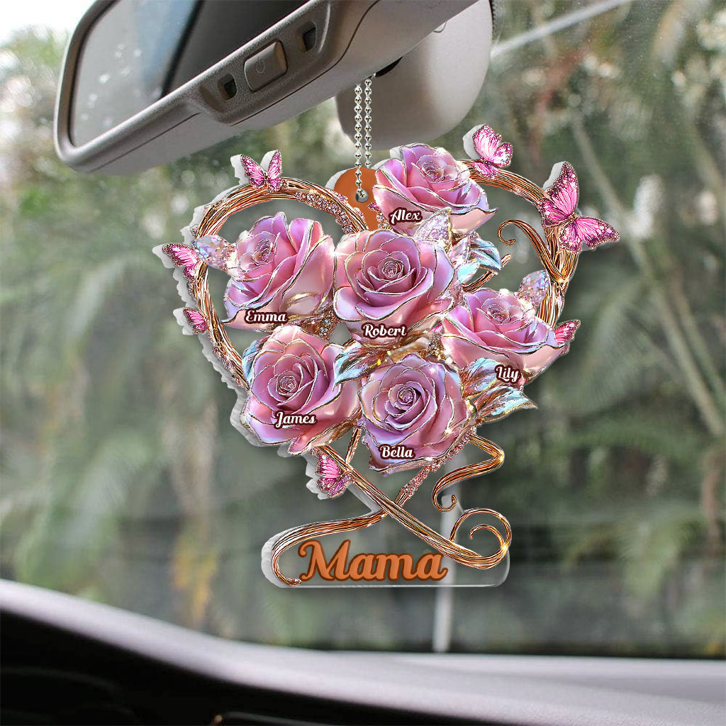 Cadeau « Mon jardin » pour maman et grand-mère : Ornement de voiture transparent personnalisé « Mère »