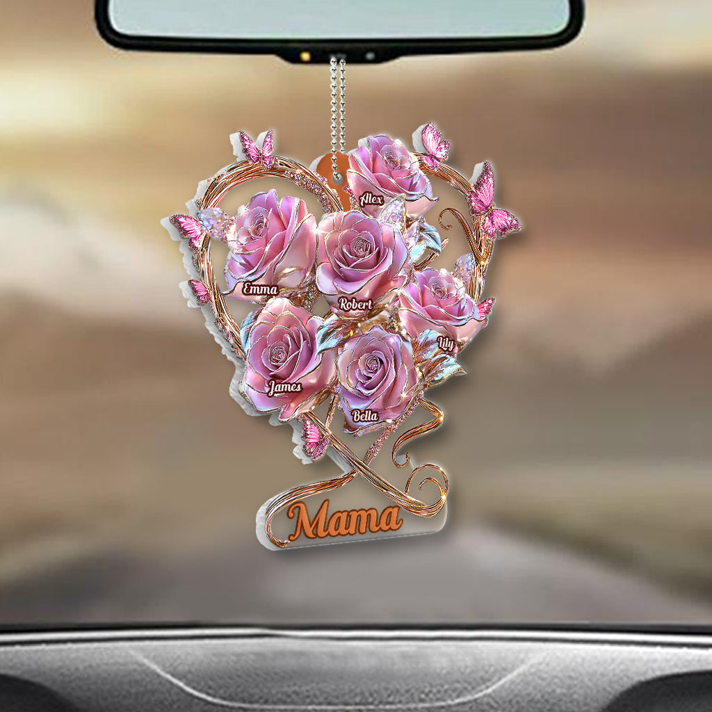 Cadeau « Mon jardin » pour maman et grand-mère : Ornement de voiture transparent personnalisé « Mère »