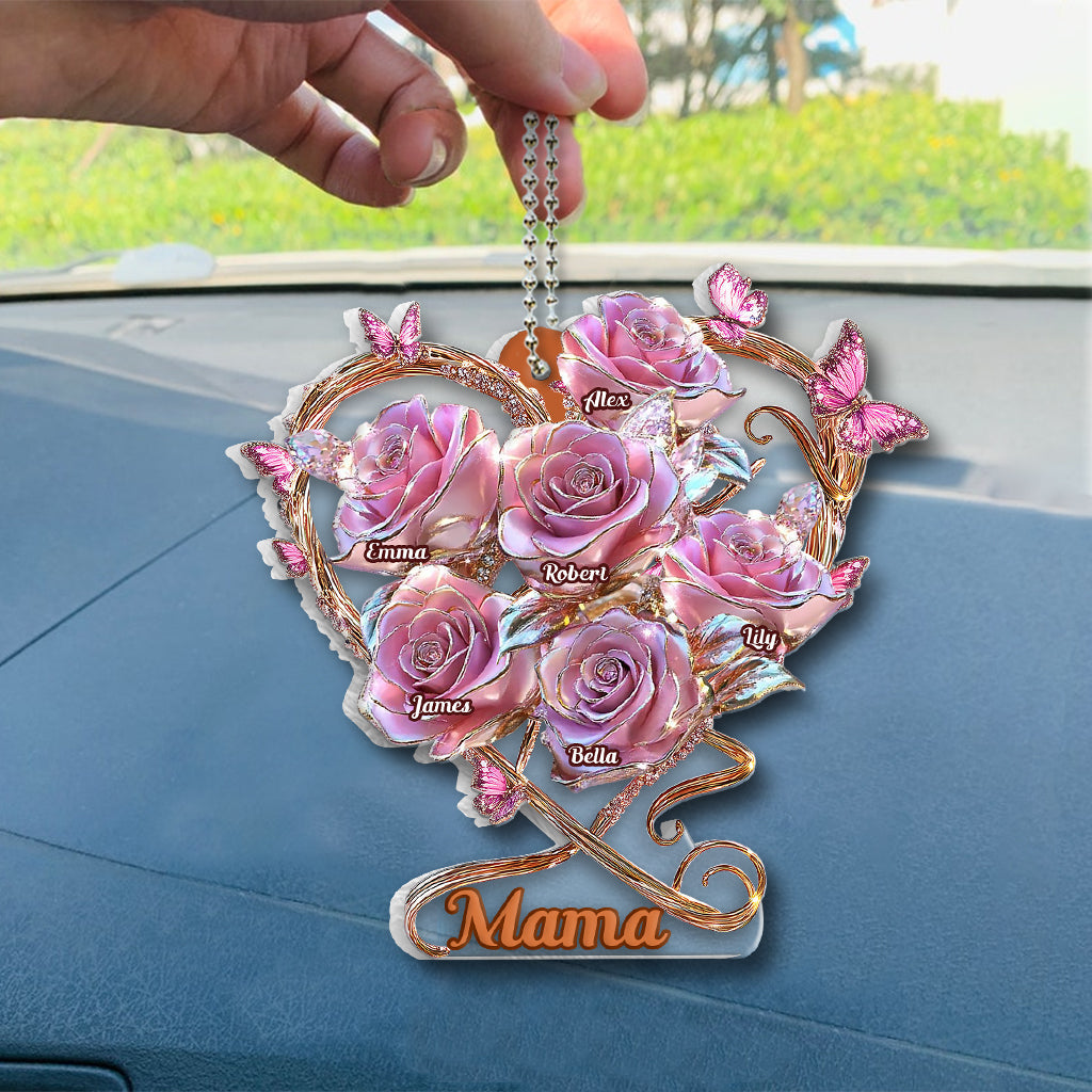 Cadeau « Mon jardin » pour maman et grand-mère : Ornement de voiture transparent personnalisé « Mère »