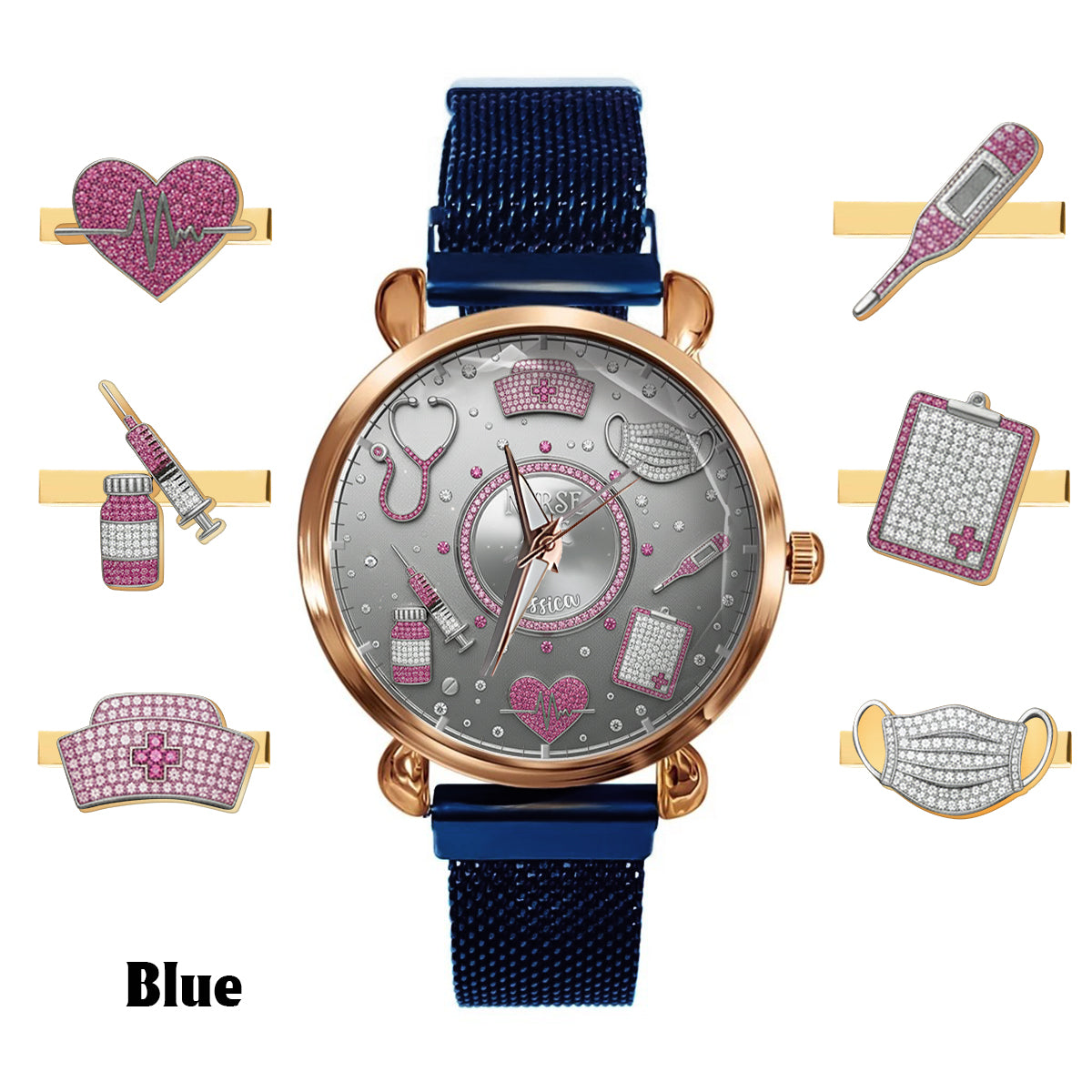 Montre-bracelet personnalisée pour infirmière « Love Nurse Life » avec breloques pour bracelet
