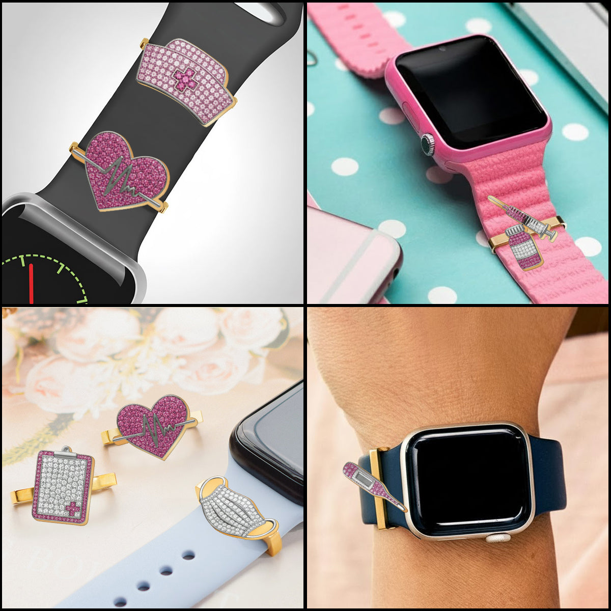 Montre-bracelet personnalisée pour infirmière « Love Nurse Life » avec breloques pour bracelet