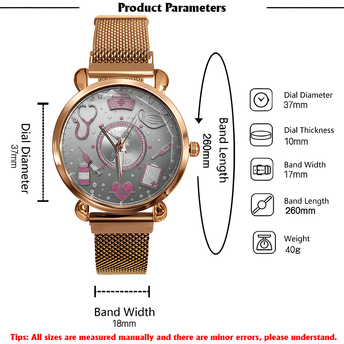 Montre-bracelet personnalisée pour infirmière « Love Nurse Life » avec breloques pour bracelet