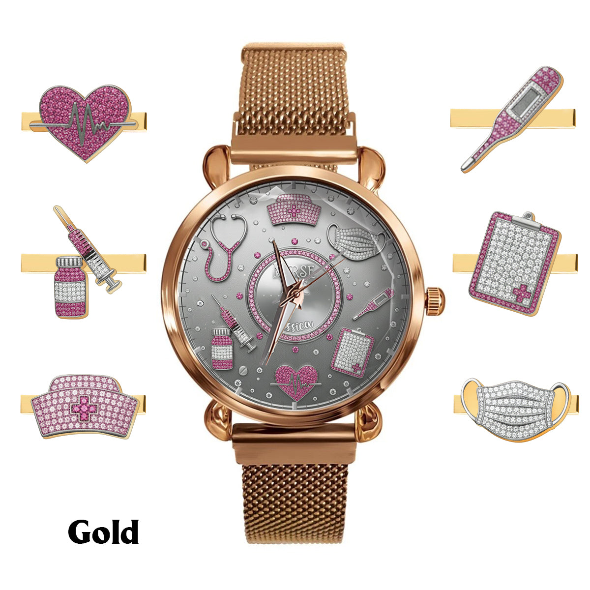 Montre-bracelet personnalisée pour infirmière « Love Nurse Life » avec breloques pour bracelet
