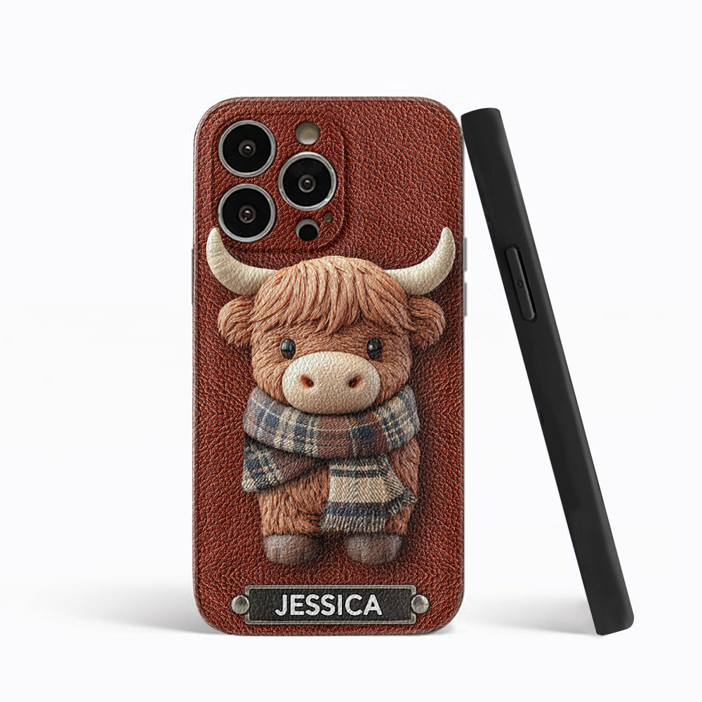 Adorable vache des Highlands - Étui de téléphone en cuir personnalisé avec une vache des Highlands