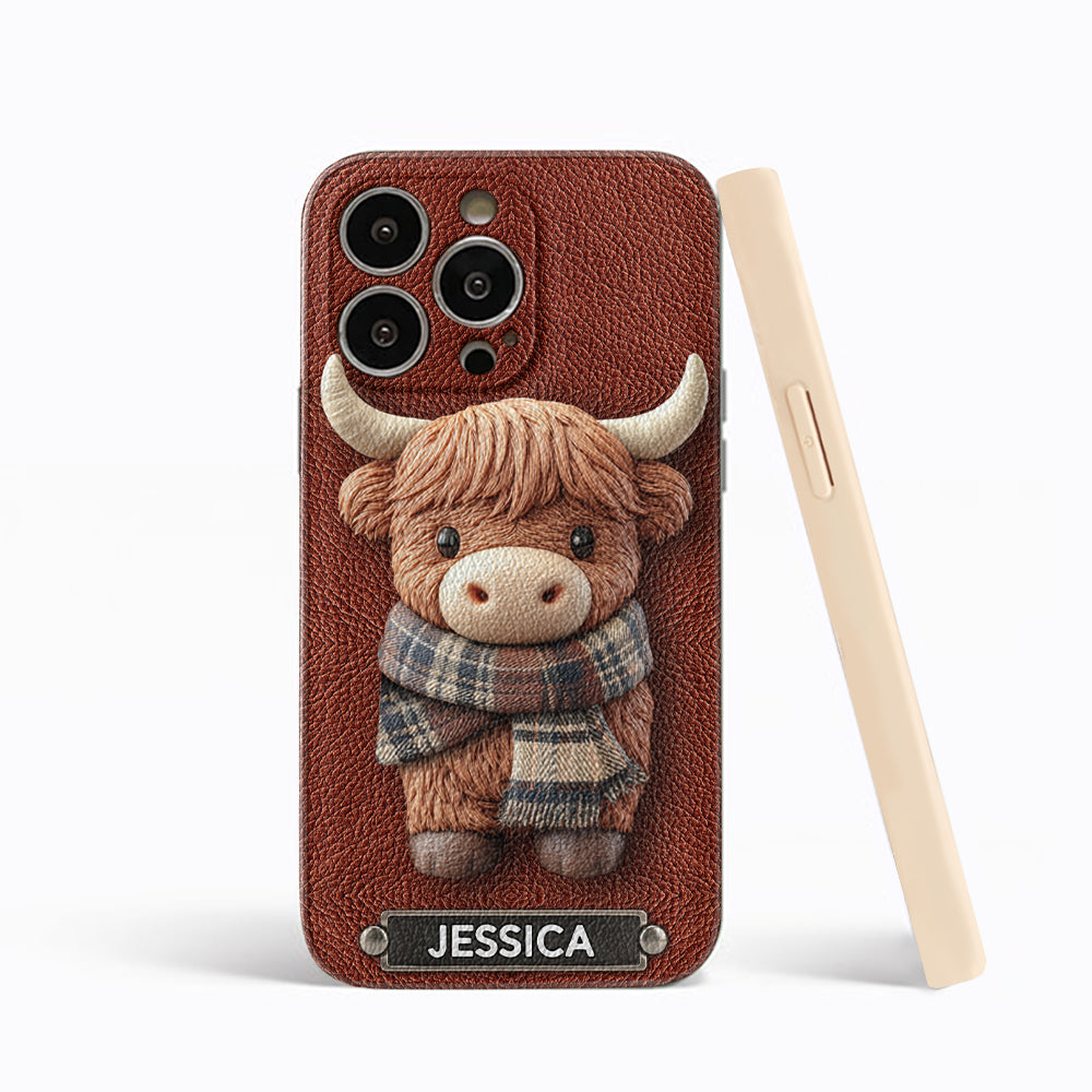 Adorable vache des Highlands - Étui de téléphone en cuir personnalisé avec une vache des Highlands