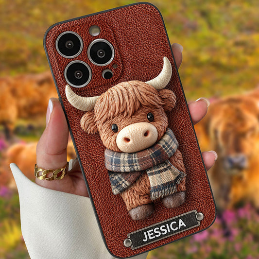 Adorable vache des Highlands - Étui de téléphone en cuir personnalisé avec une vache des Highlands