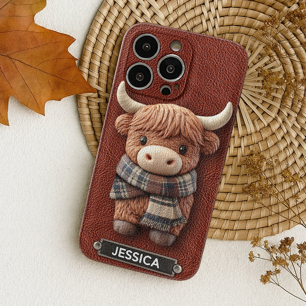 Adorable vache des Highlands - Étui de téléphone en cuir personnalisé avec une vache des Highlands
