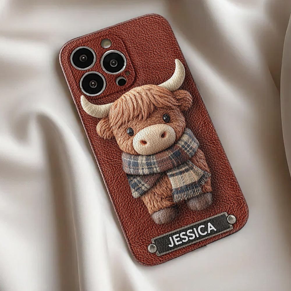Adorable vache des Highlands - Étui de téléphone en cuir personnalisé avec une vache des Highlands