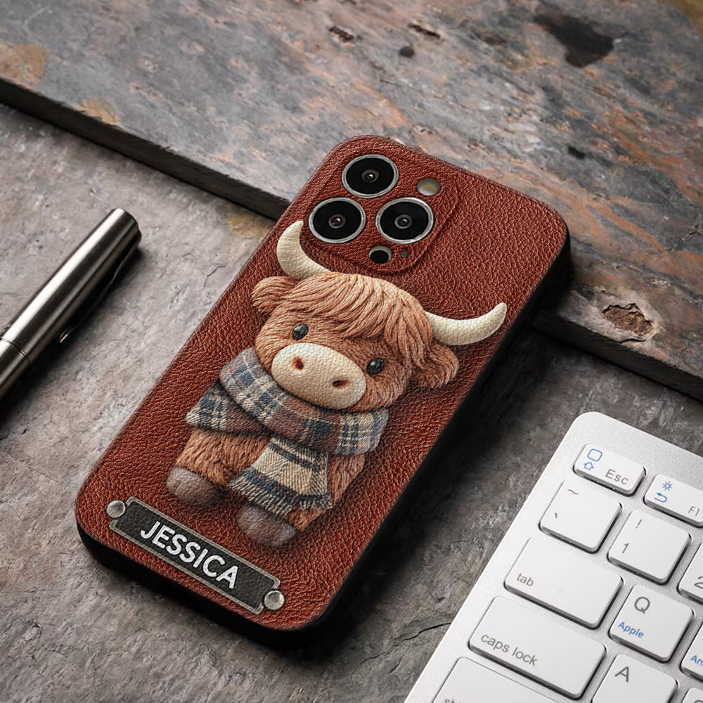 Adorable vache des Highlands - Étui de téléphone en cuir personnalisé avec une vache des Highlands
