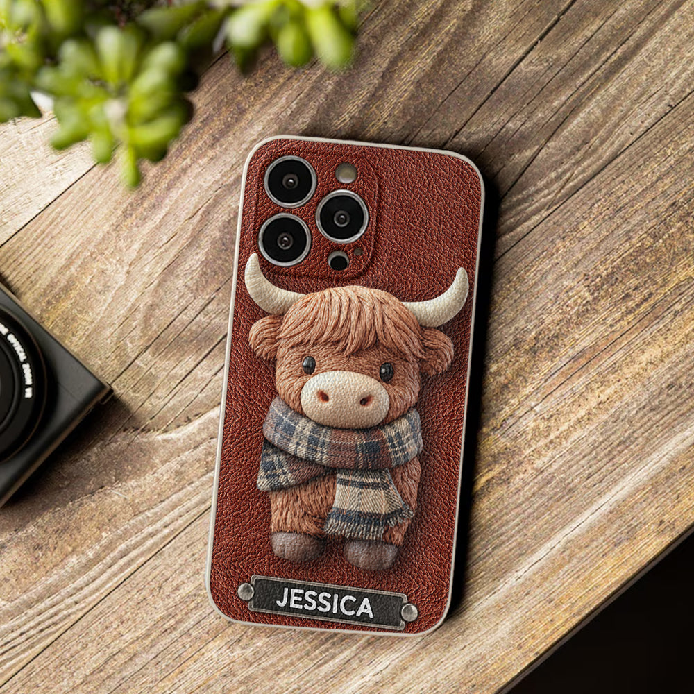 Adorable vache des Highlands - Étui de téléphone en cuir personnalisé avec une vache des Highlands