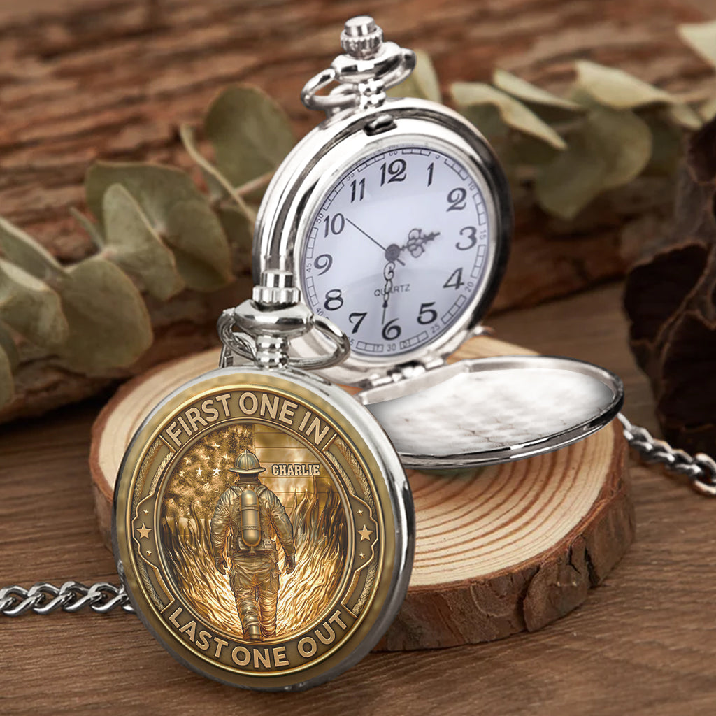Premier entré, dernier sorti - Service d'incendie - Montre de poche personnalisée pour pompier