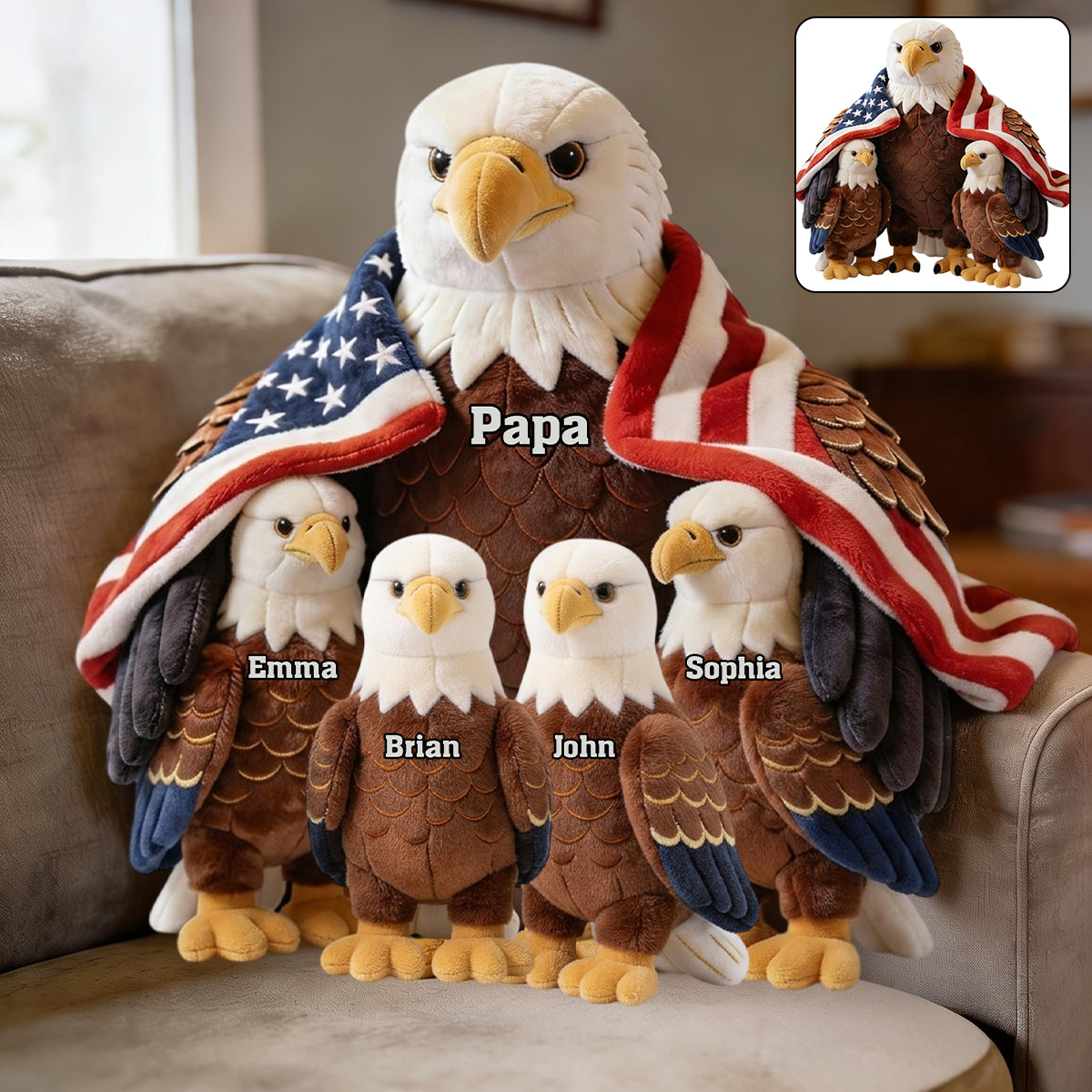 Coussin Personnalisé en Fourrure Synthétique - Aigle Royal Fort Papa/Mamie