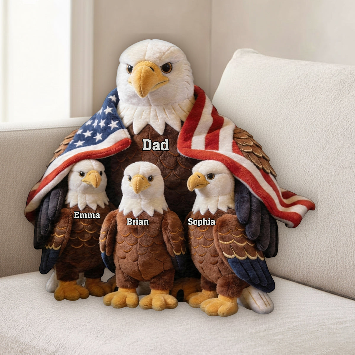 Coussin Personnalisé en Fourrure Synthétique - Aigle Royal Fort Papa/Mamie