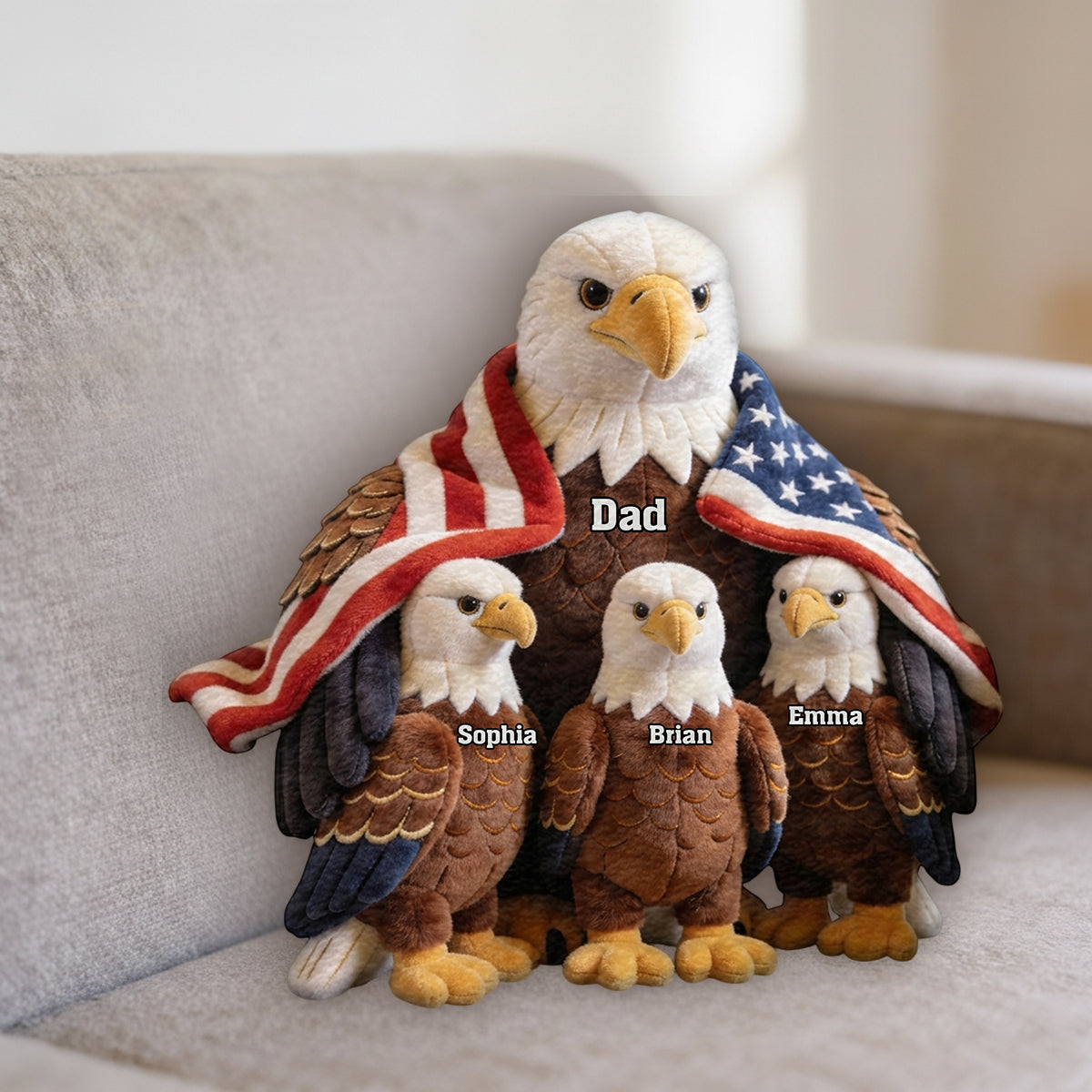 Coussin Personnalisé en Fourrure Synthétique - Aigle Royal Fort Papa/Mamie