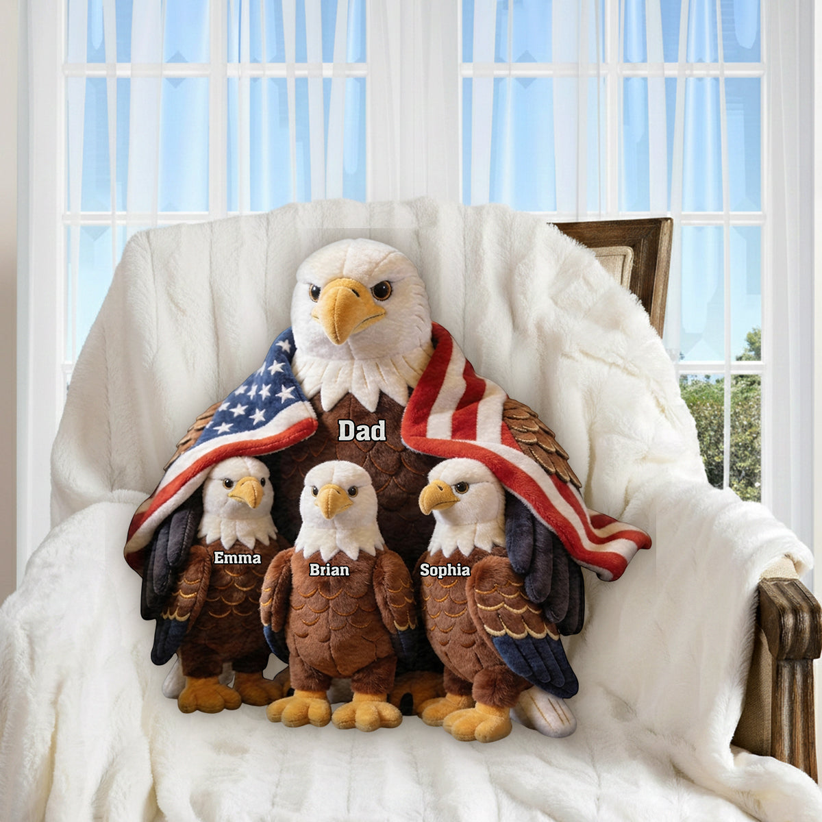 Coussin Personnalisé en Fourrure Synthétique - Aigle Royal Fort Papa/Mamie
