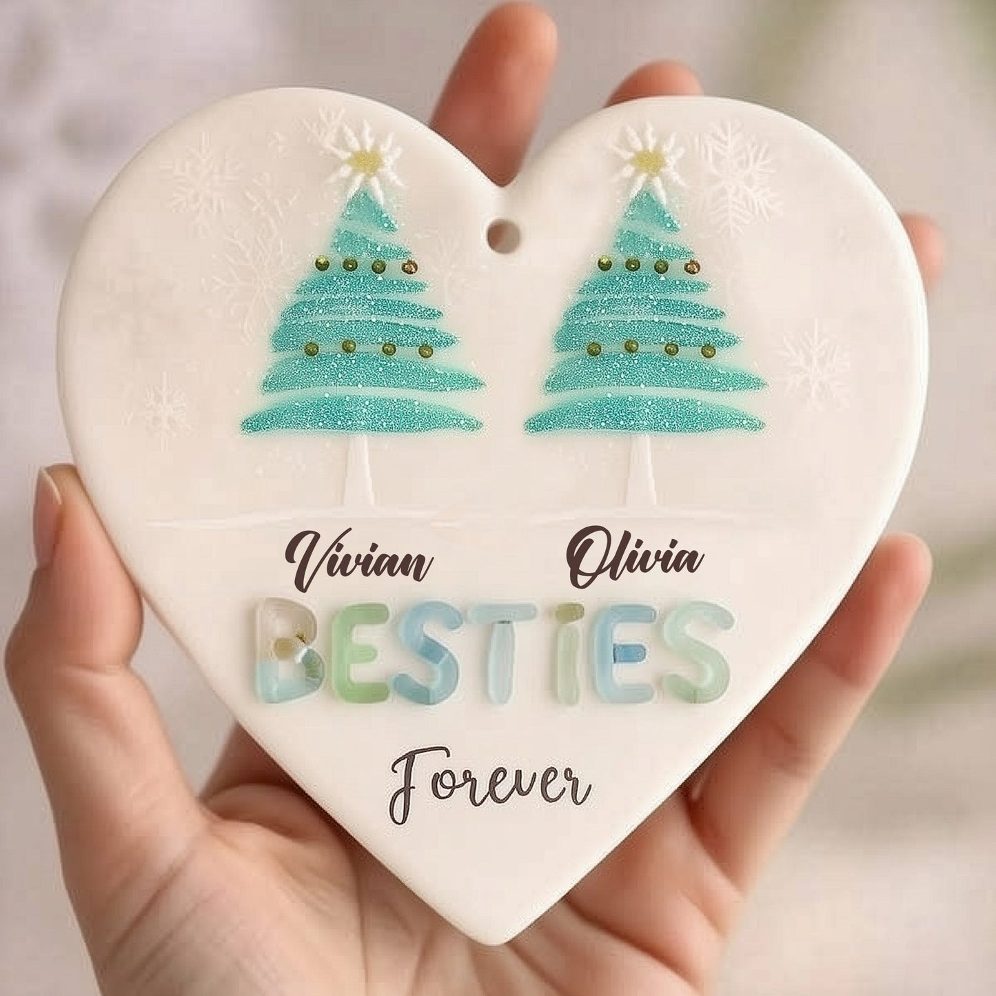 Besties Forever - Personalized Bestie Ceramic Heart Ornament