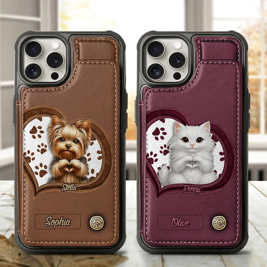 Puppy/ Kitty Makes Heart Hands - Personalized Dog Wallet Phone Case