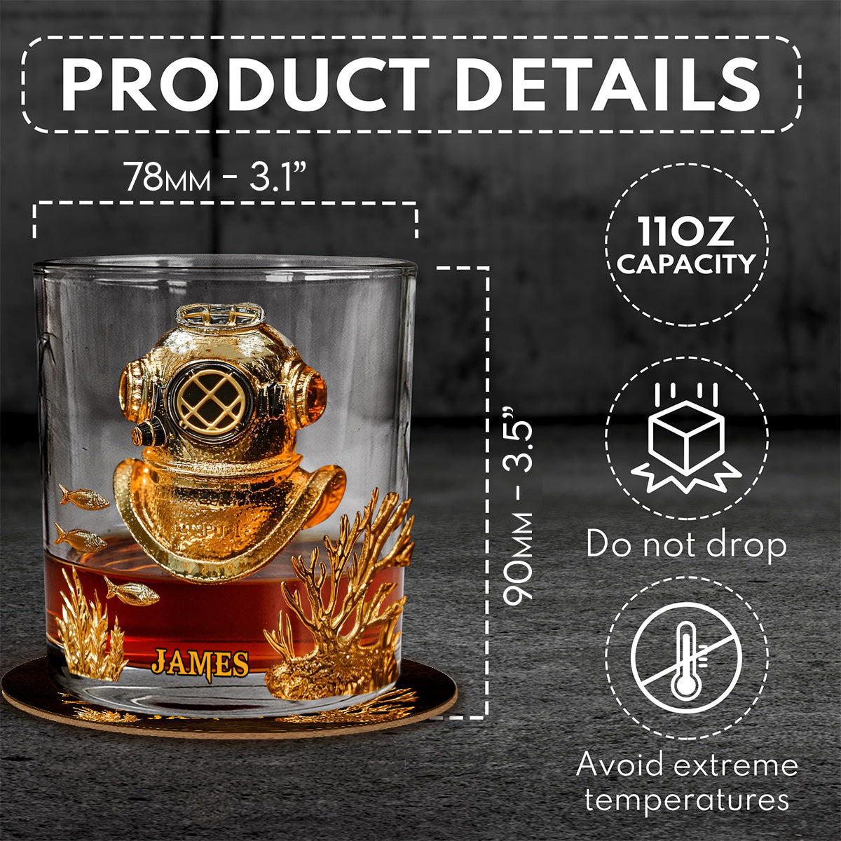 Cadeau pour les passionnés de plongée sous-marine : verre à whisky personnalisé sur le thème de la plongée.