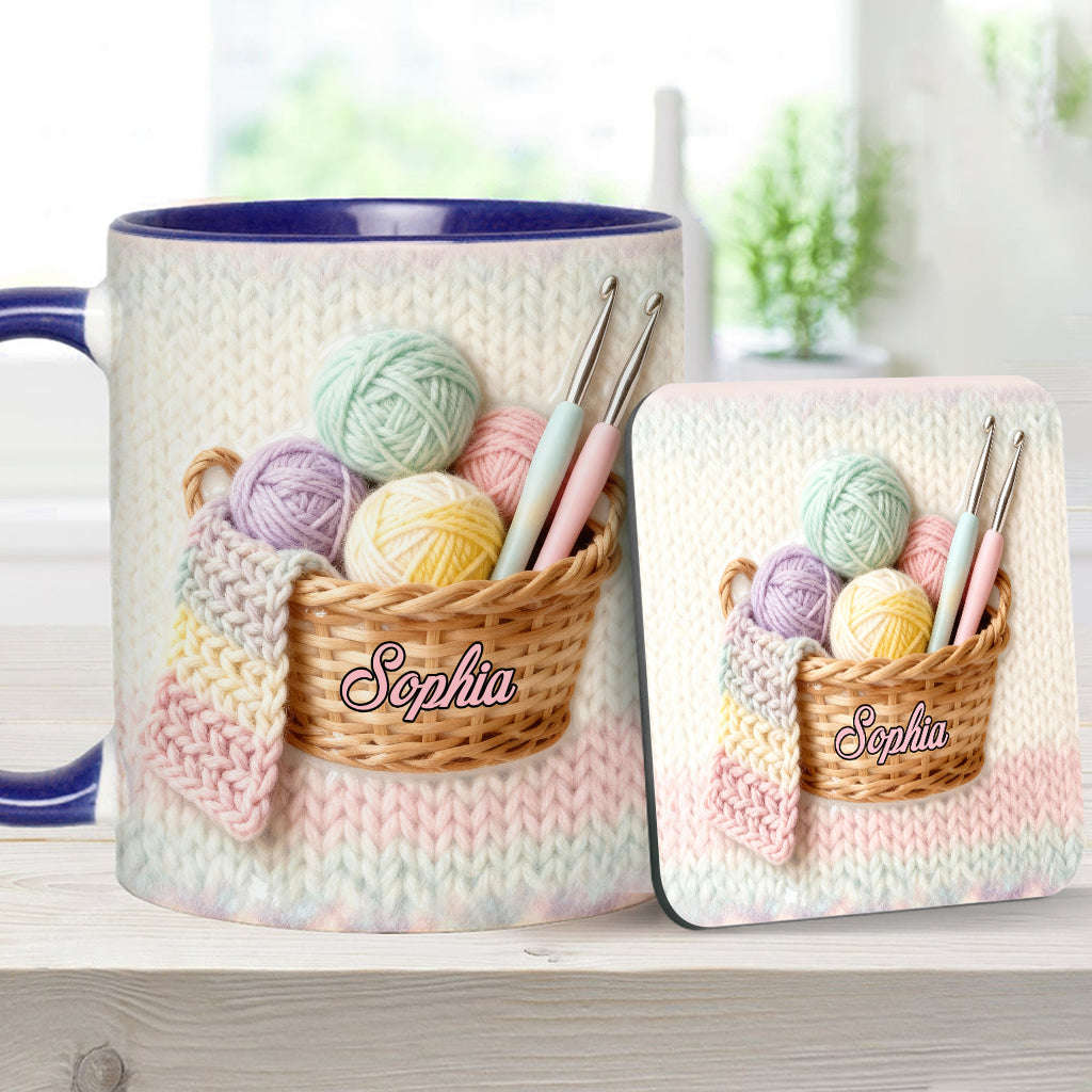J'adore le crochet - Mug et sous-verre personnalisés avec motif crochet