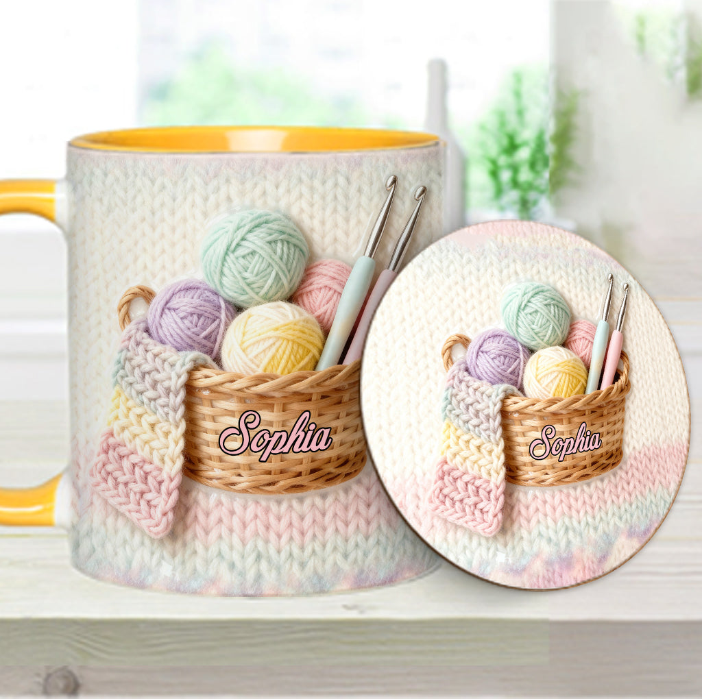 J'adore le crochet - Mug et sous-verre personnalisés avec motif crochet