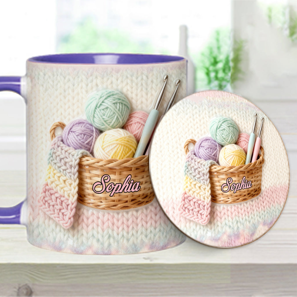 J'adore le crochet - Mug et sous-verre personnalisés avec motif crochet