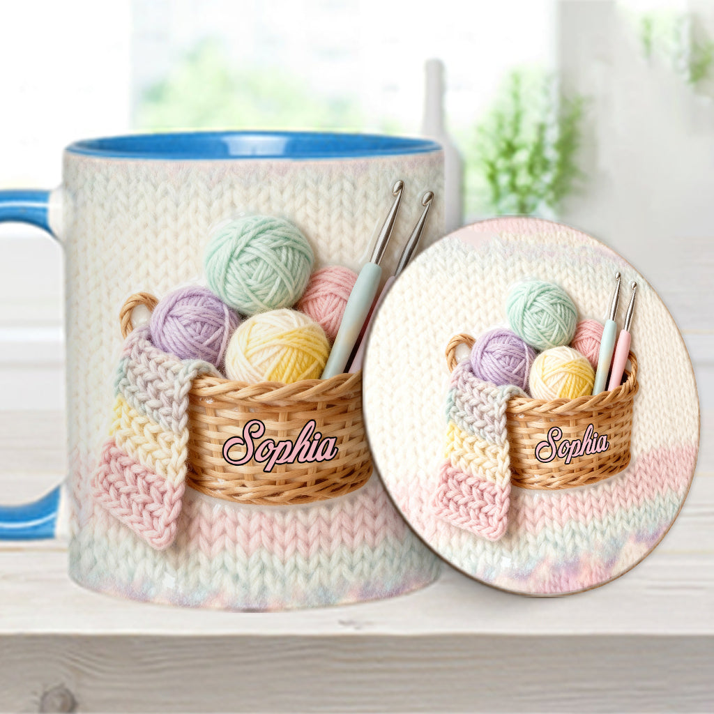 J'adore le crochet - Mug et sous-verre personnalisés avec motif crochet