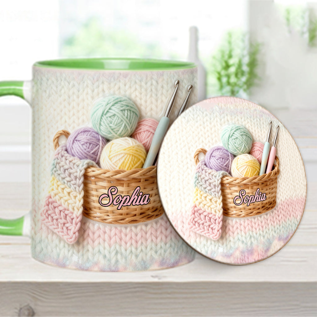 J'adore le crochet - Mug et sous-verre personnalisés avec motif crochet