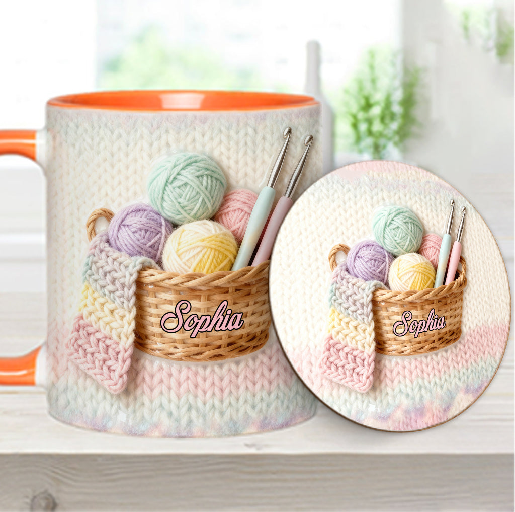 J'adore le crochet - Mug et sous-verre personnalisés avec motif crochet