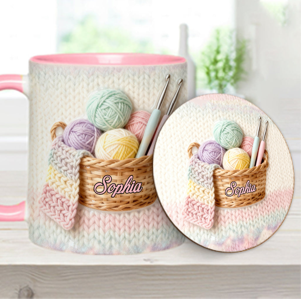 J'adore le crochet - Mug et sous-verre personnalisés avec motif crochet