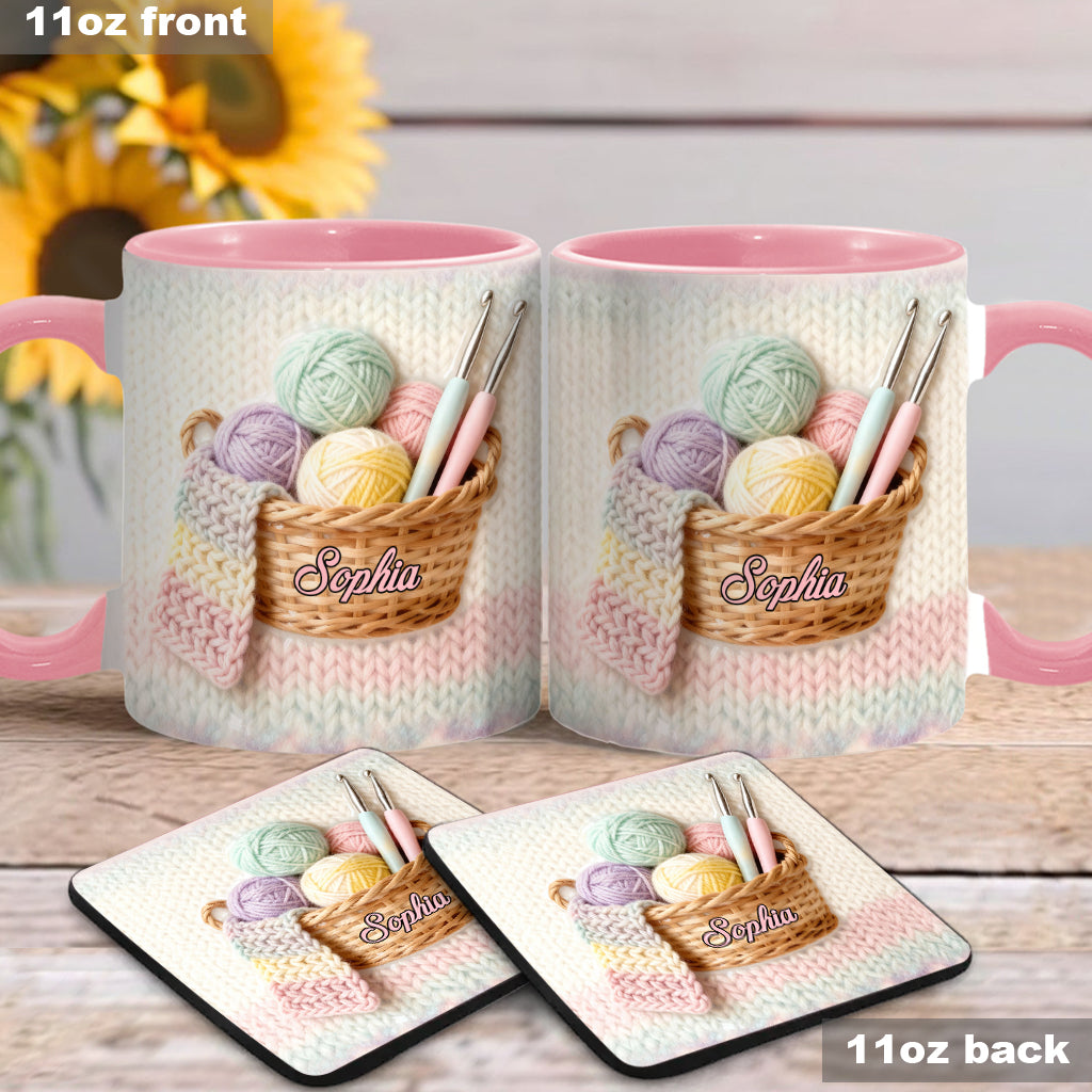 J'adore le crochet - Mug et sous-verre personnalisés avec motif crochet